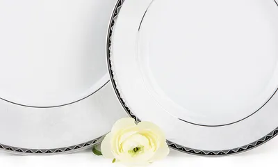 Obrázek produktu pro Jídelní servis Konsimo pro 6 osob (18 dílů) "AMELIA PLATINUM", bílá, porcelán, elegantní, 19 cm / 26 cm / 23 cm
