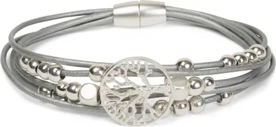 Produktbild von styleBREAKER Armband mit feinen Bändern, Lebensbaum Anhänger und Schmuckperlen, Magnetverschluss, Armschmuck, Schmuck, Damen 05040135