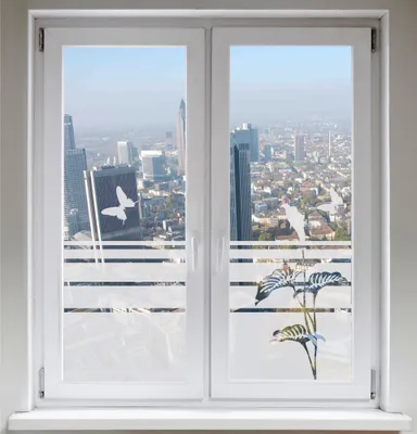 Produktbild von INDIGOS UG Sonnenschutz Glasdekor Schmetterlinge Dekorfolie Lilie Sichtschutz Fensterfolie Calla satiniert blickdicht - 1200mm Breite x 500mm Höhe