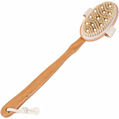 Produktbild von Massagebürste Trockenbürste Körperbürste mit Stiel 44 cm Holz Rückenbürste für Nass und Trockenmassage