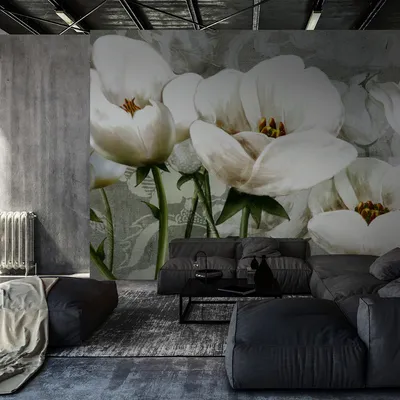 Produktbild von Muralo XXL Vlies FOTOTAPETE WEISSE Tulpen Malerei Dekoration (B) 152,5 cm x (H) 104 cm Tapete Wandtapete WOHNZIMMER SCHLAFZIMMER 5181