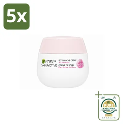 Obrázok produktu pre 5 x Garnier SkinActive Botanická denná pleťová krém s ružovou vodou pre suchú a citlivú pleť, 50 ml - balenie s 5 kusmi
