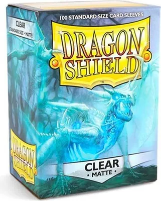 A box of Dragon Shield card sleeves with a dragon illustration.