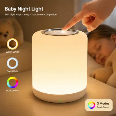 Imagen del producto de Lámpara de noche para bebés - Lámpara de mesa LED - Recargable - Control táctil - 3 modos - Regulable con intensidad variable - Portátil - Blanca