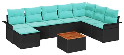 Produktbild von vidaXL Gartensofa-set 9 stk. Schwarz und Türkis Poly-Rattan
