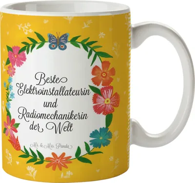Produktbild von Mr. & Mrs. Panda Kaffeetasse Elektroinstallateurin und Radiomechanikerin - Geschenk, Trinkbecher, Berufsschule, milchtasse, Gratulation, Schenken, Diplom, Tasse, Becher