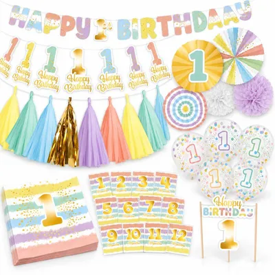 Produktbild von XL Partyset 1. Geburtstag Party Deko Kindergeburtstag Mädchen & Jungen