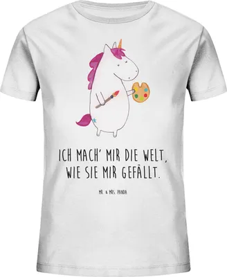 Produktbild von Mr. & Mrs. Panda Kleinkinder T-Shirt Einhorn Künstler 5-6 Jahre (110/116) - Weiß - Geschenk, Welt, Einhörner, Kinder Kurzarm, Maler, Unicorn, Baumwoll, Kindershirt, Malen