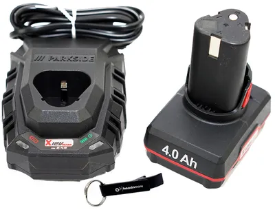 Obrázok produktu pre HEADNMORE® Bundle - PARKSIDE® 12V - 1x 4Ah 4 Ah batéria PAPK 12 B4 + 1x 2,4A nabíjačka PLGK 12 A3 - batéria na náradie + kľúčenka HEADNMORE®
