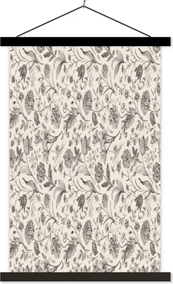 Produktbild von MuchoWow® Textilposter Blumen - Schwarz - Weiß - Blätter 40x60 cm mit schwarzem Rahmen - Wanddekorationen