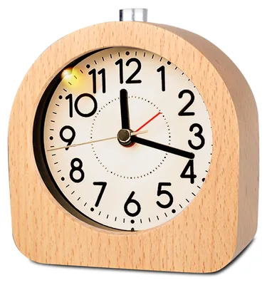 Holz-Wecker analog mit Schlummerfunktion und Nachtlicht, Retro