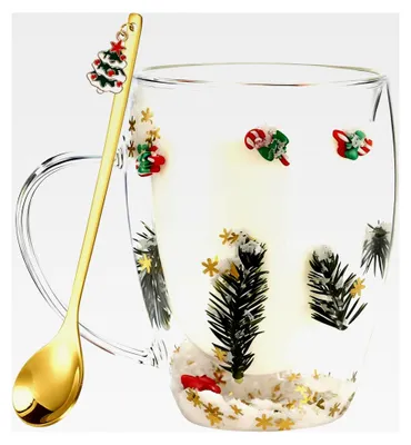 Produktbild von Weihnachtstassen, Doppelwandige Kaffeegläser 350ML mit Henkel für Weihnachten, Weihnachtsbecher für Kaffee und Tee, Weihnachtsgeschenke für Familie und Freunde