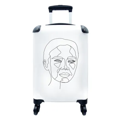 Produktbild von MuchoWow® Koffer Handgepäck Trolley Rollkoffer Kleine Reisekoffer mit 4 Rollen - Frau - Porträt - Strichzeichnung - Cabin Size < 55x40x23 cm & 55x40x20 cm - Fotokoffer - Kabinenkoffer - Boardgepäck - Reise-Box - Reisekoffer - Reisegepäck - Koffer mit Bild - Trolley für Kinder