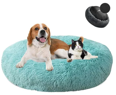 Obrázek produktu pro Pelíšek pro psy ve tvaru donutu, plyšový, omyvatelný, měkký, zelený, průměr 110 cm, vhodný pro psy i kočky