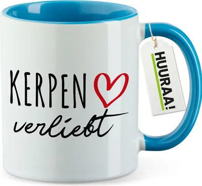 Produktbild von Huuraa Kaffeetasse Kerpen verliebt 330ml Blau Keramik Kaffeebecher Geschenkidee