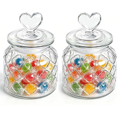 Produktbild von Bonbongläser, 2er Set, 650ml, Vorratsgläser für Süßigkeiten, Lebensmittel, Candy Bar Gläser, Bonbonglas Mit Herzform mit Deckel für Candy Bar, Küche