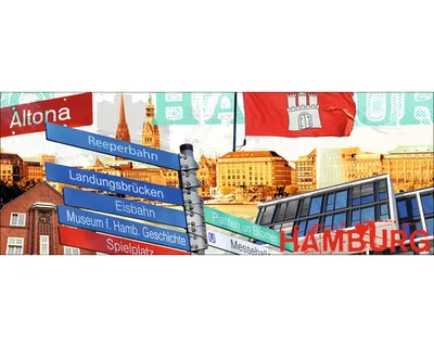 Produktbild von Glasbild Hamburg Wahrzeichen VI 80x30 cm