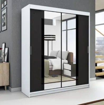 Produktbild von Schwebetürenschrank, 2-türig Schrank! Moderne Garderobe für Kleidung. Verschiedene Farben (Weiß, Schwarz, Somona) Kleiderschrank BRANI 120 cm