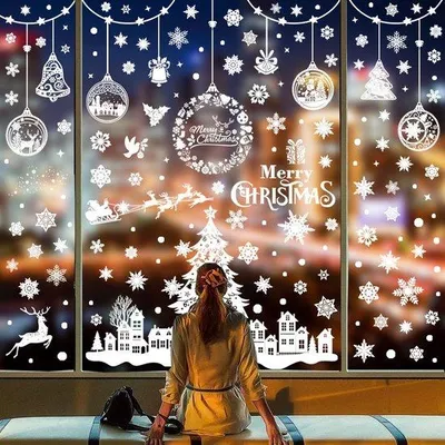 Produktbild von Kerstdekorationen für Fenster 9 Schichten Selbstklebend Weiß PVC Fensterstickers