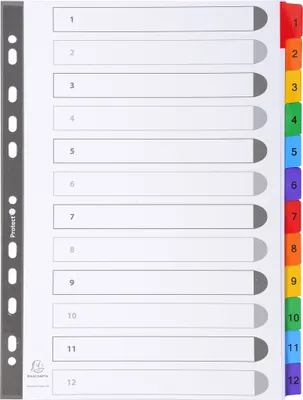 Produktbild von Exacompta 20x Register numerisch Karton 160g/qm 12 Taben 1-12 A4 Weiß 1112E