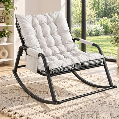 Zdjęcie produktu dla Krzesło bujane do użytku wewnątrz i na zewnątrz, z poduszką | Ergonomiczne i wygodne