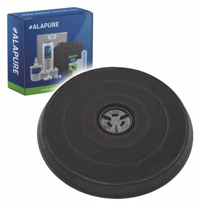 A product shot of an activated carbon filter and its packaging.