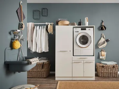 Produktbild von Waschmaschinenumbauschrank >LAUNDREEZY< in weiß - 117,5x162x67,5 (BxHxT)