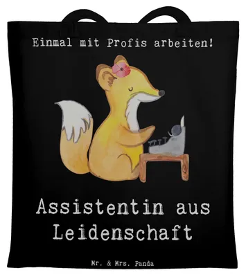 Produktbild von Mr. & Mrs. Panda canvas tasche Assistentin Leidenschaft - Schwarz - Geschenk, Stoffbeutel, einkaufsshopper, Tote Bag, Laptoptasche, Schultasche