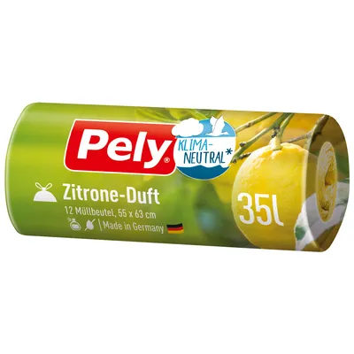 Zdjęcie produktu dla Worek ze sznurkiem Pely 35L o zapachu cytryny zneutralizowany klimatycznie 12 sztuk