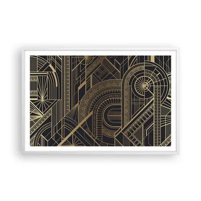 Produktbild von Gerahmtes Poster - Weißer Rahmen - Ornament Gold Schwarz - 91,5x61 cm - Wand Bild - Wanddeko - Wandbilder - Kunstposter - Wandposter - Bilderrahmen - Bilder - Kunstdruck - P2WAA91x61-4522