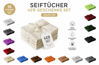 Produktbild von 4 tlg. Seiftuch Set - 30x30 cm - 500g/m² - Gästetuch Waschlappen - Weiß