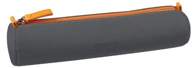 Imagen del producto de Rhodia, estuche redondo para material escolar, de imitación cuero, 5 x 21,5 cm, color titanio, modelo 319046C
