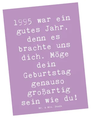 Produktbild von Mr. & Mrs. Panda Postkarte Spruch 1995 Geburtstag - Lavendeltraum - Geschenk, Postkarten, Ansichtskarten, Geburtstagsgeschenk, Grußkarte, einzelkarte, Happy Birthday