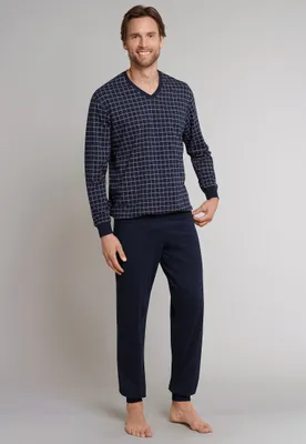 Produktbild von Schiesser Dark Sapphire Pyjama dunkelblaues Karomuster