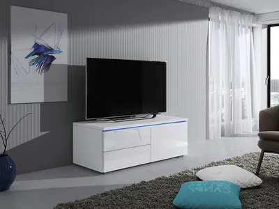 Image de Meuble TV avec éclairage LED FERNS 11 – blanc / blanc brillant, droite