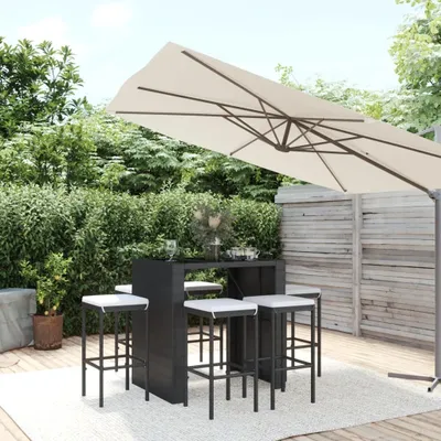 Produktbild von 7-tlg. Gartenbar-Set mit Kissen Schwarz Poly Rattan , Gartenmöbel-Sets Design 2024