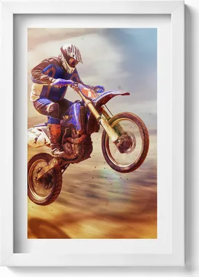 Produktbild von Motorradfahrer in der Wüste– Wandbild mit Rahmen – Gerahmtes Bild  – Wanddekoration – 20x30 cm – Weiß