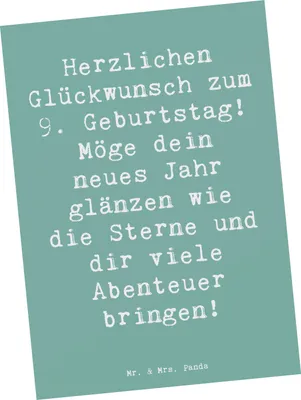 Produktbild von Mr. & Mrs. Panda Grußkarte Spruch 9. Geburtstag Glanz - Meeresbrise - Geschenk, Postkarte, Kindergeburtstag, Ansichtskarten, neunjähriges Herz, Geburtstagsgeschenk