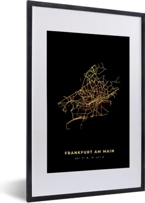 Produktbild von MuchoWow® Gerahmtes Poster Frankfurt - Karte - Gold - Stadtplan 40x60 cm - Poster mit Schwarzem Bilderrahmen Wandposter Rahmen Foto Bilder - Poster in Rahmen