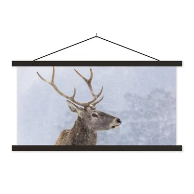 Produktbild von MuchoWow® Textilposter Schnee - Hirsche - Winter 60x30 cm mit schwarzem Rahmen - Textilien
