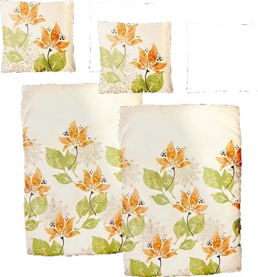 Produktbild von Hochwertige Biber Bettwäsche Baumwolle Blumen Weiß Grün 135x200 80x80cm: 4tlg.