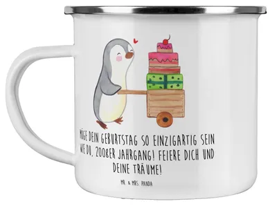 Produktbild von Mr. & Mrs. Panda Teetasse 2008 Geburtstag Einzigartig - Weiß - Geschenk, Emaille Tasse, feiern, Geburtstagsgeschenk, Jahrgang, Haferl, Happy Birthday, 2008er, becher