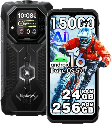 Zdjęcie produktu dla Blackview ROCK 1 Wojskowy smartfon outdoorowy z podwójnym wyświetlaczem Smartfon Android 16, Helio G81, 15000 mHA, szybkie ładowanie 33 W, Face ID
