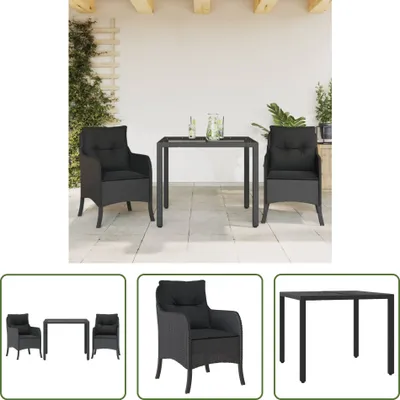 Produktbild von The Living Store 3-tlg. Garten-Essgruppe mit Kissen Schwarz Poly Rattan