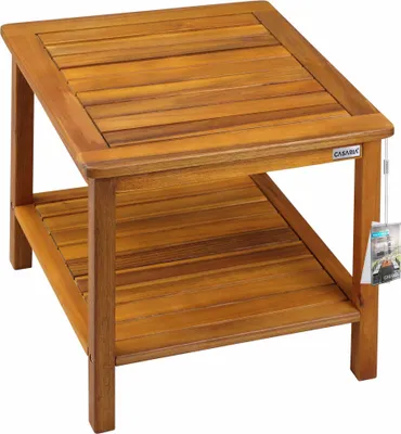 Image de Table d'appoint en bois d'acacia avec étagère de rangement, 38 x 38 x 38 cm