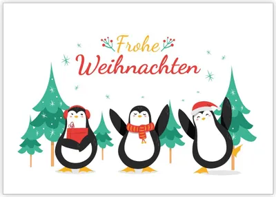 Produktbild von 4x Lustige Weihnachtskarte mit tanzenden Pinguinen im Wald