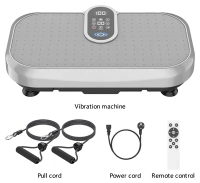 Productafbeelding van LED-trillingsplatform - Fitnessplatform - 120 trillingsniveaus - Bluetooth - Warmtefunctie - Afstandsbediening - Weerstandsbanden - Grijs