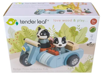 Produktbild von Tender Leaf Holz Motorrad Dachs Spielzeug - Tierfigur