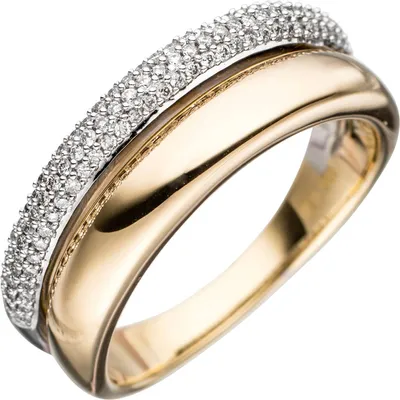 Produktbild von JOBO Damen Ring 585 Gold Gelbgold Weißgold bicolor 101 Diamanten Brillanten Goldring Größe 56