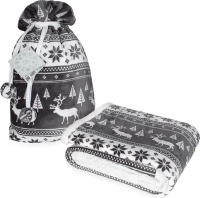 Zdjęcie produktu dla koc świąteczny 127x152 Saco sherpa w worku grafit na prezent
